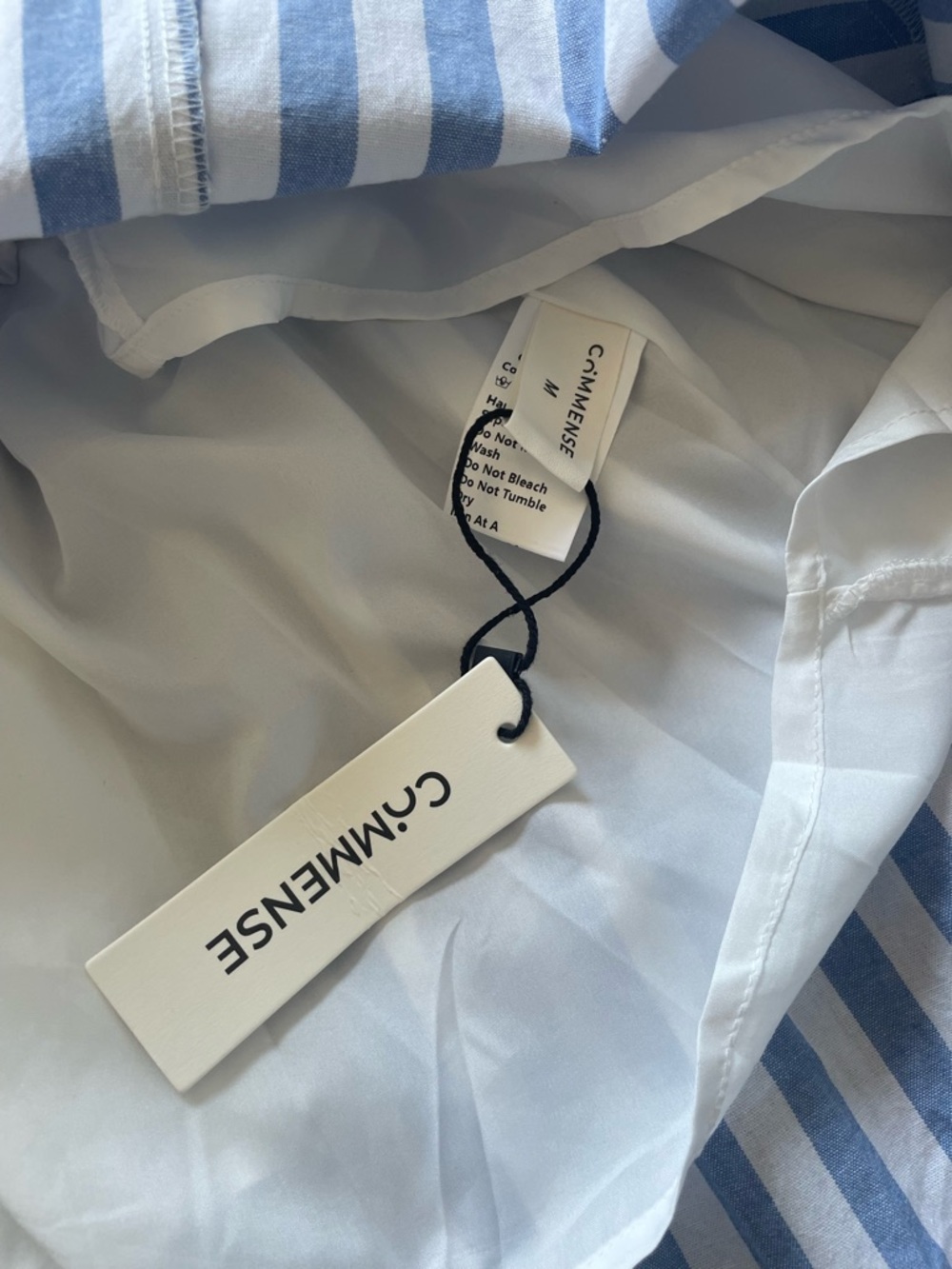 NWT Commense Blue White Striped Midi Dress Women Medium Cotton Lace Trim - Picture 9 of 11